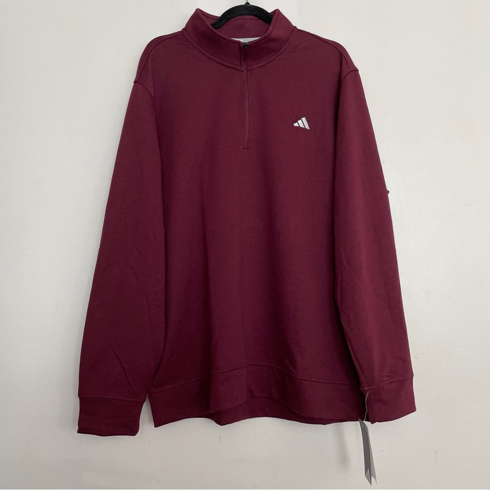Adidas Men's Go To 1/4 Zip Pullover Terry Long Sleeve Maroon Size 2XL
